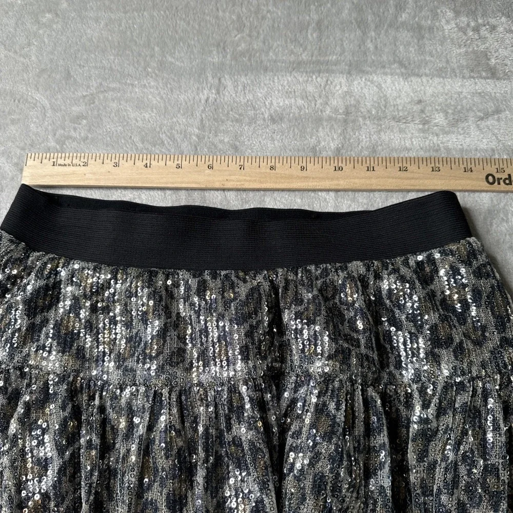 Justice Leopard Print Sequin Skirt Sz 18 Elastic Waist Bling Y2K